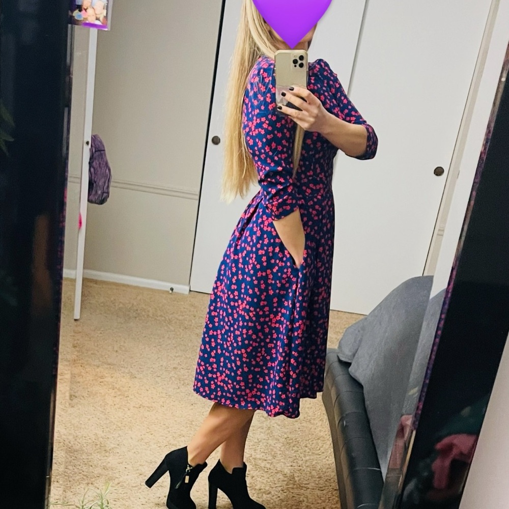 Women's Floral Vintage Dress Elegant Midi Evening Dress 3/4 Sleeve, stretchy